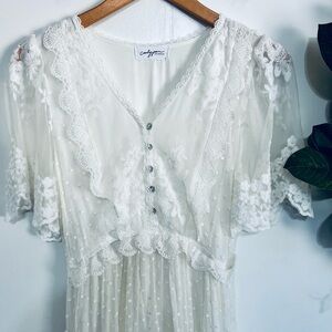 CJLA white boho lace ruffle tiered midi dress